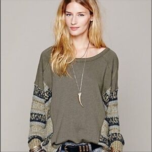 Free People Beautiful Sinner Alpaca Blend Olive Green Sweater Top Sz Med